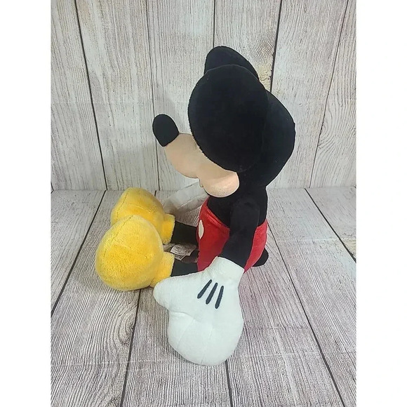 Disney Store Plush Mickey Mouse Stuffed Animal Beanbag Red Black Foot Patch 17" - Picture 3 of 6